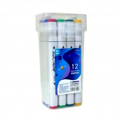 اقلام ماركر 12 لون راسين مائي رفيع وعريض علبة بلاستك